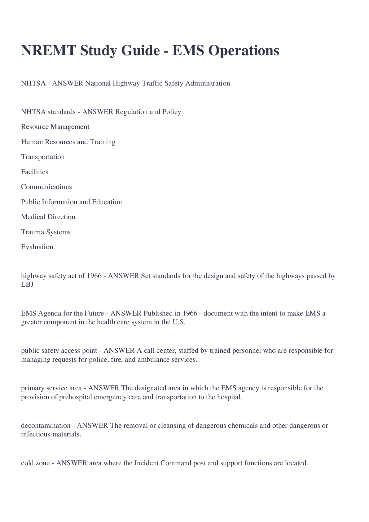 Preview image of NREMT Study Guide - EMS Operations document